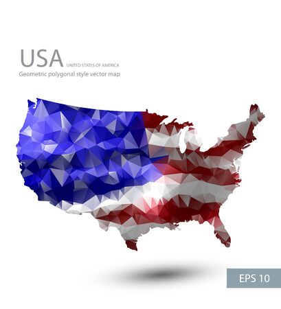 Geometric polygonal style vector map of the USA.USA flag overlay on USA map with geometric polygonal design.のイラスト素材