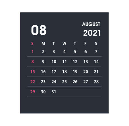 August 2021 Calendar Leaf. Calendar 2021 in flat style. Vector illustration.のイラスト素材