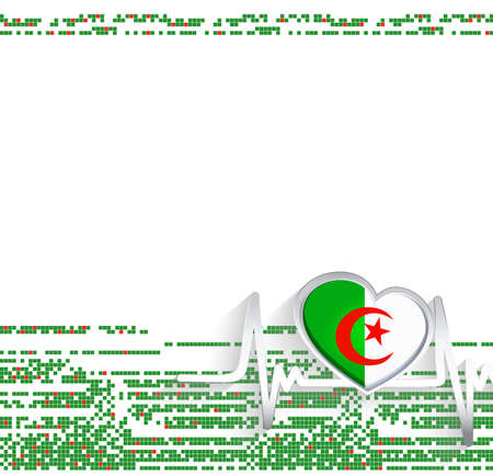 Algeria Patriotic Background. Algeria flag heart shaped and heartbeat line. Vector illustration.の写真素材