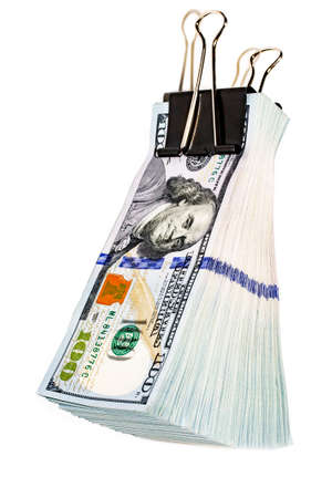 US dollars money stack with binder isolated on white.のeditorial素材