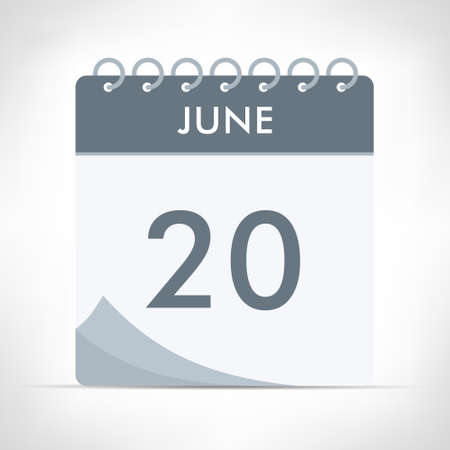 June 20 - Calendar Icon - Vector Illustration. Gray calendar.のイラスト素材