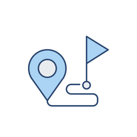 Location pin and route thin line icon. Color blue. Flag and map pointer marker outline. Element of simple icon for websites, web design, mobile app, info graphics. Thin line icon for website design and development, app development on white backgroundのイラスト素材