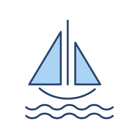 Sailboat line art thin icon. Color blue. Vector icon.のイラスト素材