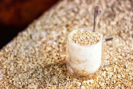 Oatmeal, Hercules drenched in yogurt. Vegetarianism and fermented foods, kefir. Nutrition for...