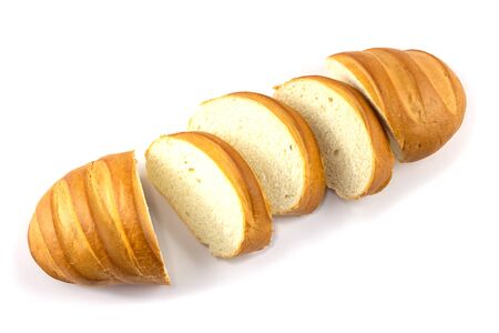 Thick slices of white bread loaf, isolated on a white background
