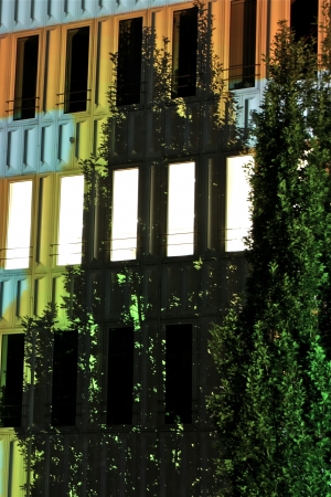 a building in the night meets color lightの写真素材