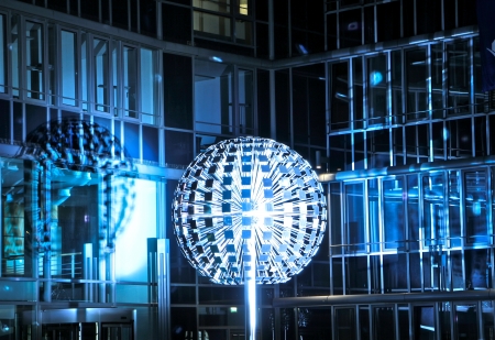 a building in the night meets color lightの写真素材