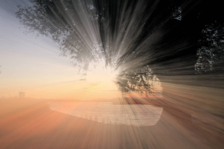 crazy light show meets photography of landscapeの写真素材