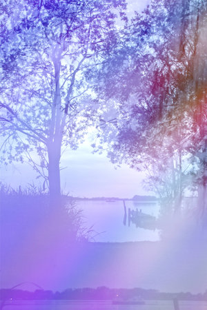 crazy light show meets photography of landscapeの写真素材