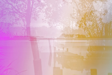 crazy light show meets photography of landscapeの写真素材