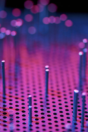 group of metal in colored lightの写真素材