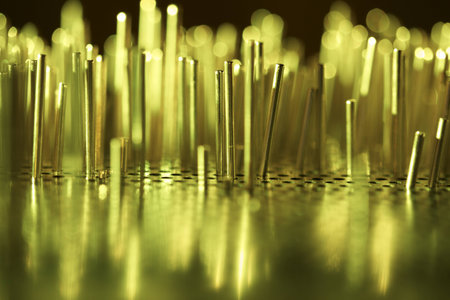 a group of metal rods meets colored lightの写真素材