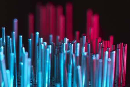 a group of metal rods meets colored lightの写真素材