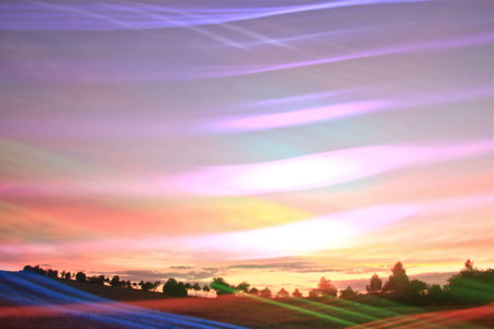 crazy light show meets photography of landscapeの写真素材