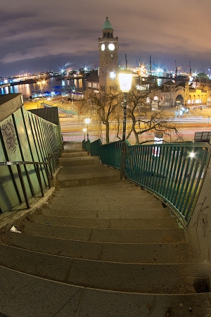 the harbor of a big city in the north of Germany in the nightの写真素材