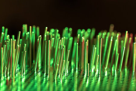 a group of metal rods meets colored lightの写真素材