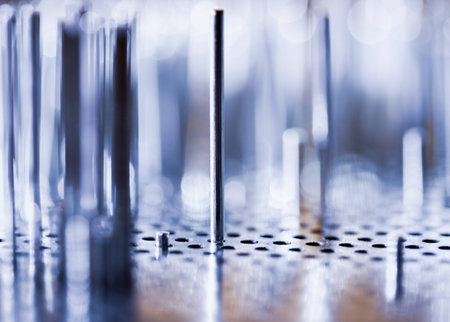 a group of metal rods meets colored lightの写真素材