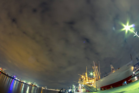 a harbor of a big city in the north of Germanyの写真素材