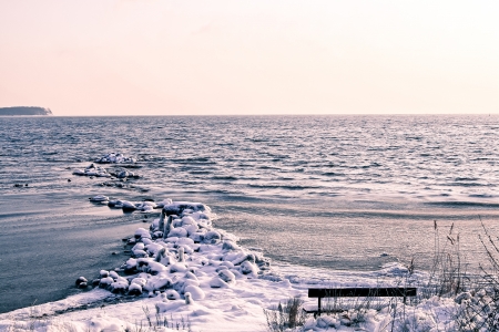 the beach of a island on a winter morningの写真素材