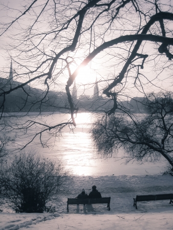  A lake in the centrum of Hamburgの写真素材