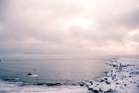 the beach of a island on a winter morningの写真素材