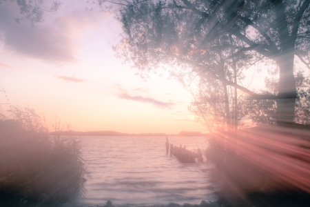 crazy light show meets photography of landscapeの写真素材