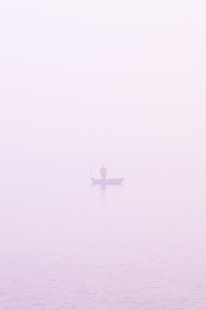 a foggy landscape on a november morningの写真素材