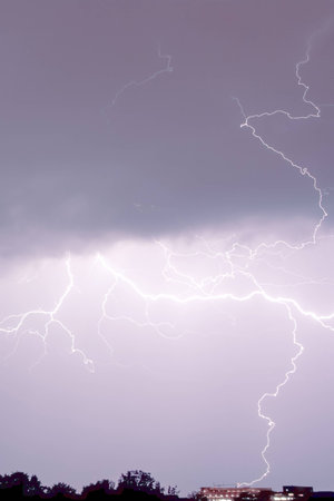 the dark sky and the flashの写真素材