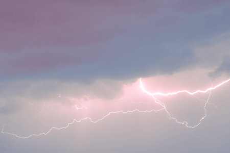 the dark sky and a flashの写真素材