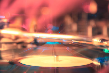 dj at work on the playerの写真素材