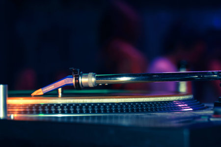 dj at work on the playerの写真素材