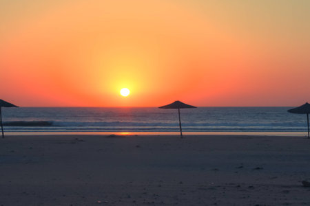 a beach of the ocean on a hot summer dayの写真素材
