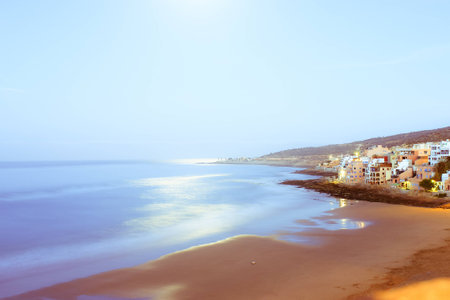a beach of the ocean on a hot summer dayの写真素材
