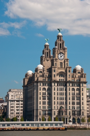 Liverpool Liver Building, U.K. View from the River Mersey.のeditorial素材