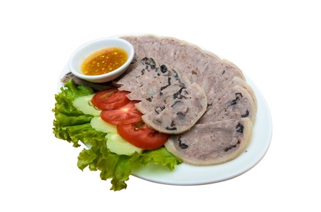 Pork leg ham and dipping sauceの写真素材