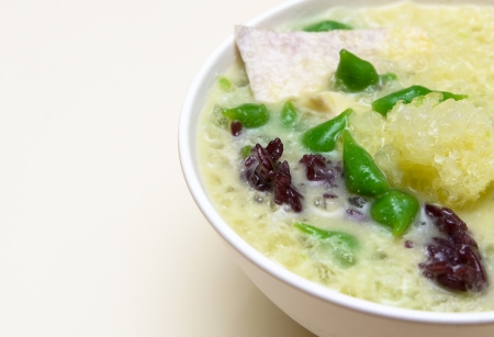 Lod Chong (green rice noodles),black sticky rice and taro dessert in Coconut Milkの写真素材