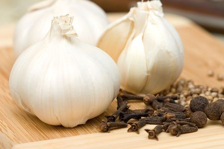 garlic and spicesの写真素材