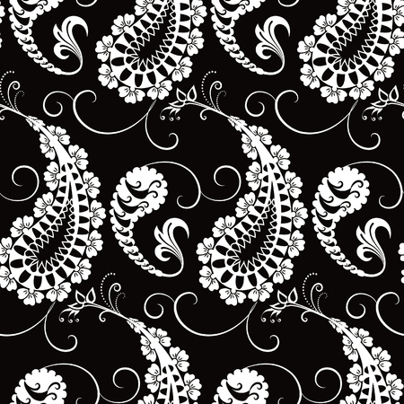 Paisley seamless pattern. Black and whiteのイラスト素材