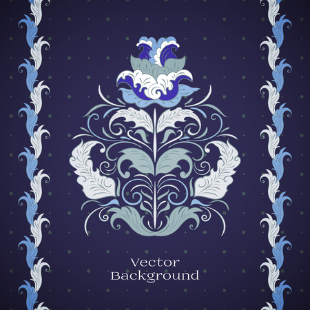 Vector floral design element Dark blue background, Ethnic motifs.のイラスト素材