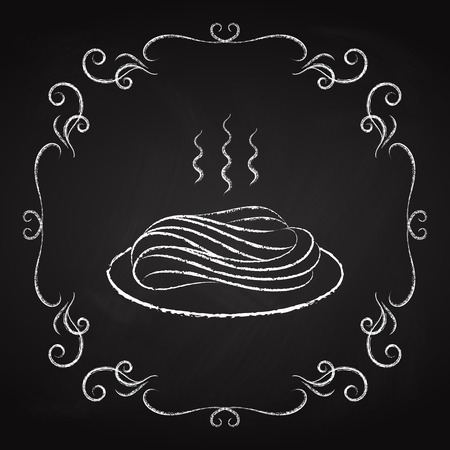 Pasta, drawn chalk on a blackboard, icon for the restaurant cafe menuのイラスト素材