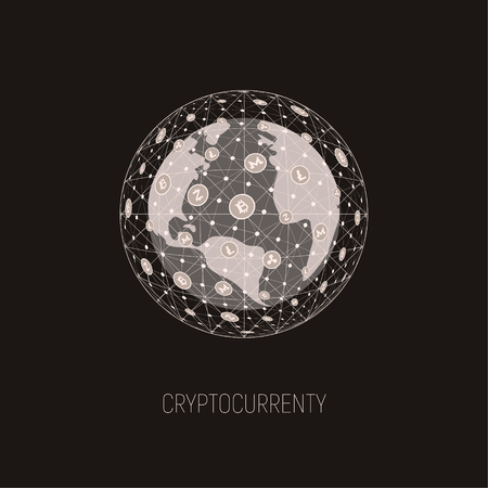 Concept global technologies. World cryptocurrenciesのイラスト素材