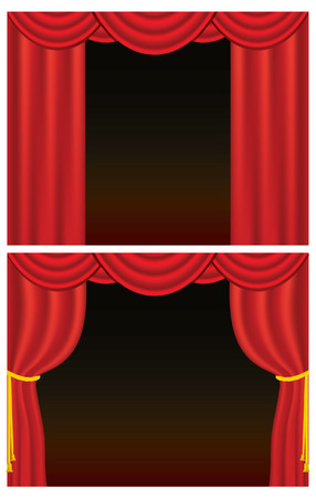 Red velvet theater curtains, one set drawn back with golden rope. (Rope uses blends. Contains gradient mesh.)のイラスト素材