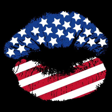 Patriotic lip print with stars and stripesのイラスト素材