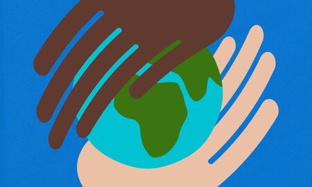 Planet earth held by two hands. Flat illustration.