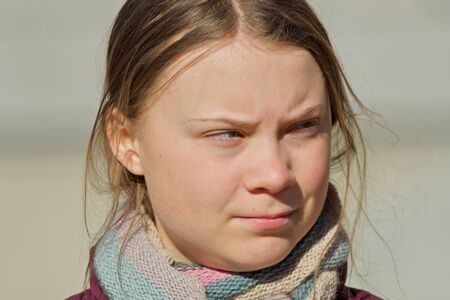 STOCKHOLM, SWEDEN - MARCH 22, 2019: Greta Thunberg climate activist demonstrating on Fridays