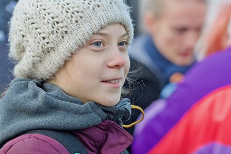 STOCKHOLM, SWEDEN - FEBRUARY 14, 2020: Greta Thunberg climate activist demonstrating in Stockholm.のeditorial素材