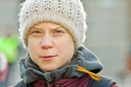 STOCKHOLM, SWEDEN - FEBRUARY 14, 2020: Greta Thunberg climate activist demonstrating in Stockholm.のeditorial素材