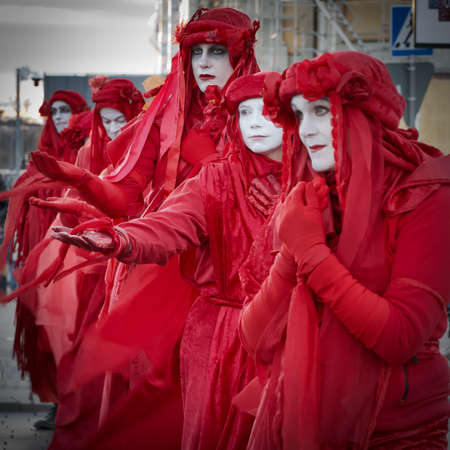 Climate activists, Extinction Rebellion and Red Rebels demonstrating in Stockholm.のeditorial素材