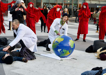 Climate activists, Extinction Rebellion and Red Rebels demonstrating in Stockholm.
