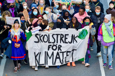STOCKHOLM, SWEDEN - OCTOBER 22,2021: Greta Thunberg and Fridays For Future participating in the Global Climate strike in Stockholmのeditorial素材